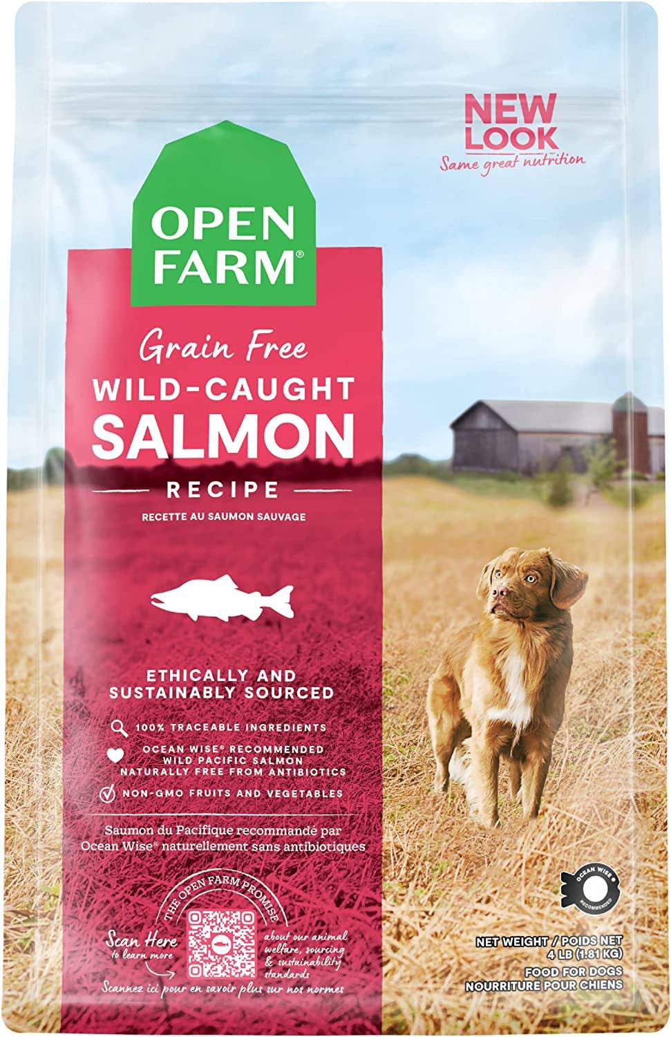 Open farm grain free wild caught salmon recipe dog food.