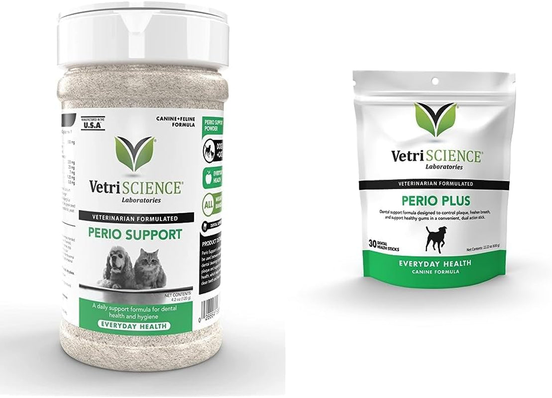 VETRISCIENCE Perio Support Teeth Cleaning Dental Powder for Dogs and Cats, up to 192 Servings – Clinically Proven to Reduce Plaque and Tartar