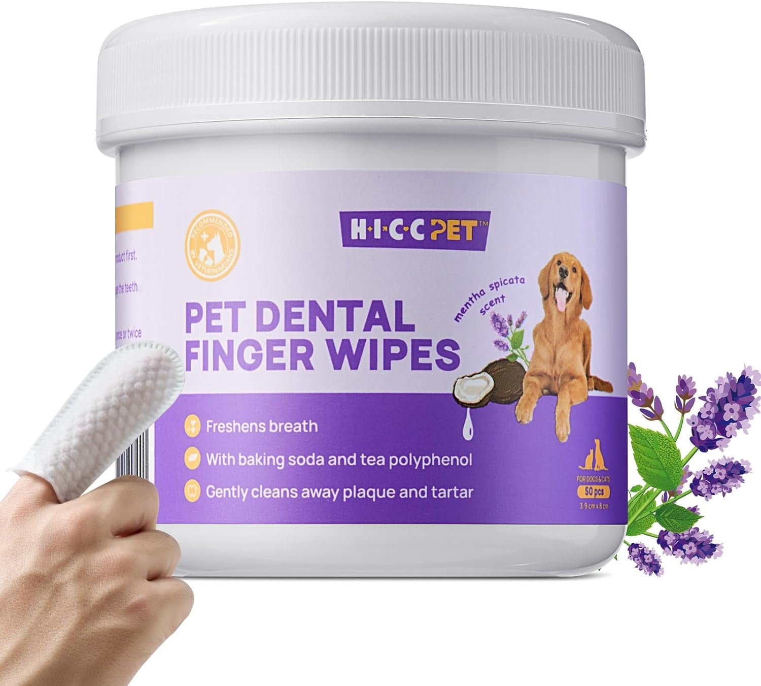 Teeth Cleaning Wipes for Dogs & Cats, Remove Bad Breath by Removing Plaque and Tartar Buildup No-Rinse Dog Finger Toothbrush, Disposable Gentle Cleaning & Gum Care Pet Wipes, 50 Counts