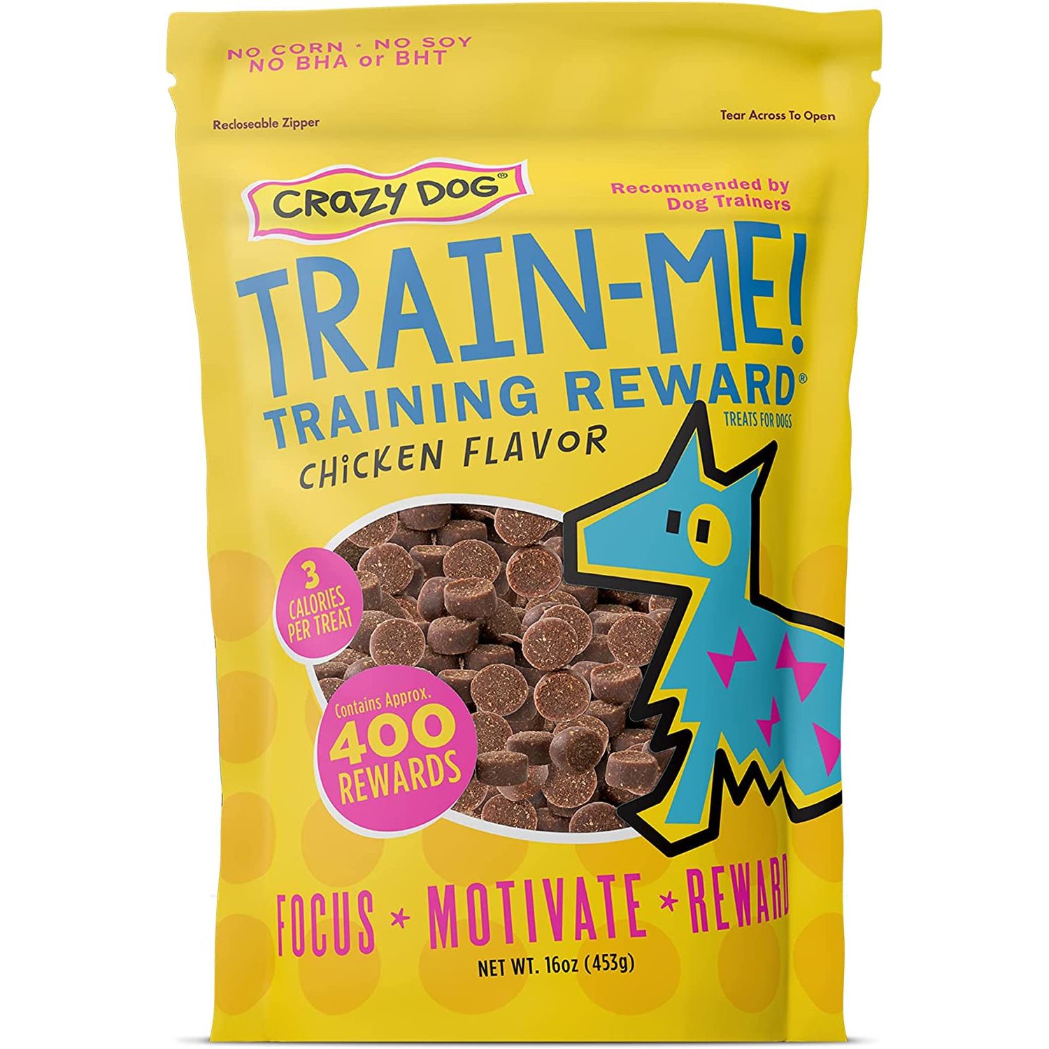 Crazy Dog Train-Me! Training Reward Dog Treats 16 Oz., Bacon Regular - HappyTails