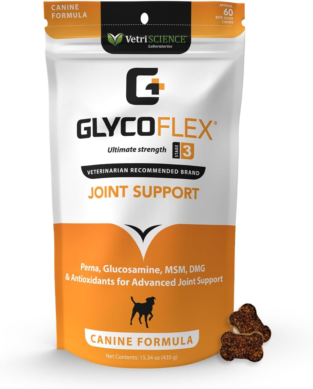 Vetriscience Glycoflex 3 Clinically Proven Hip and Joint Supplement for Dogs - Maximum Strength Dog Supplement with Glucosamine, MSM, Green Lipped Mussel & DMG - 120 Chews, Chicken Flavor​