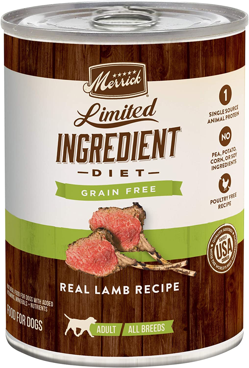 Merrick Grain Free Premium and Natural Canned Dog Food, Soft and Healthy Wet Recipe, Real Beef Lamb and Bison - (Pack of 12) 12.7 Oz. Cans