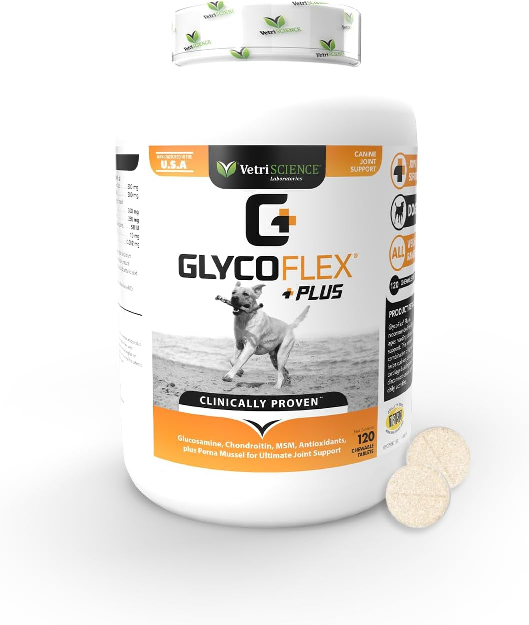 Vetriscience Glycoflex 3 Clinically Proven Hip and Joint Supplement for Dogs - Maximum Strength Dog Supplement with Glucosamine, MSM, Green Lipped Mussel & DMG - 120 Chews, Chicken Flavor​