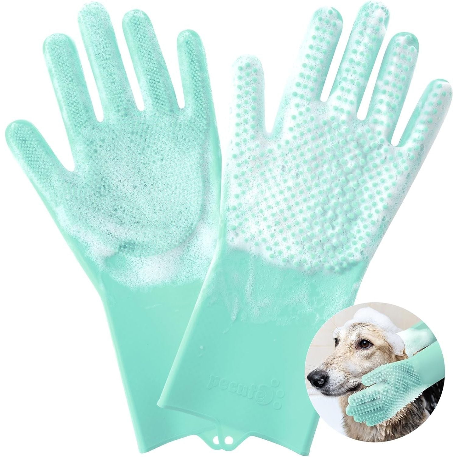 Pecute Pet Grooming Gloves, Heat Resistant Cat Bathing Gloves with High-Density Teeth, Silicone Dog Bathing Gloves with Enhanced Five Finger Design, Bathing and Massaging for Dogs and Cats Blue - HappyTails