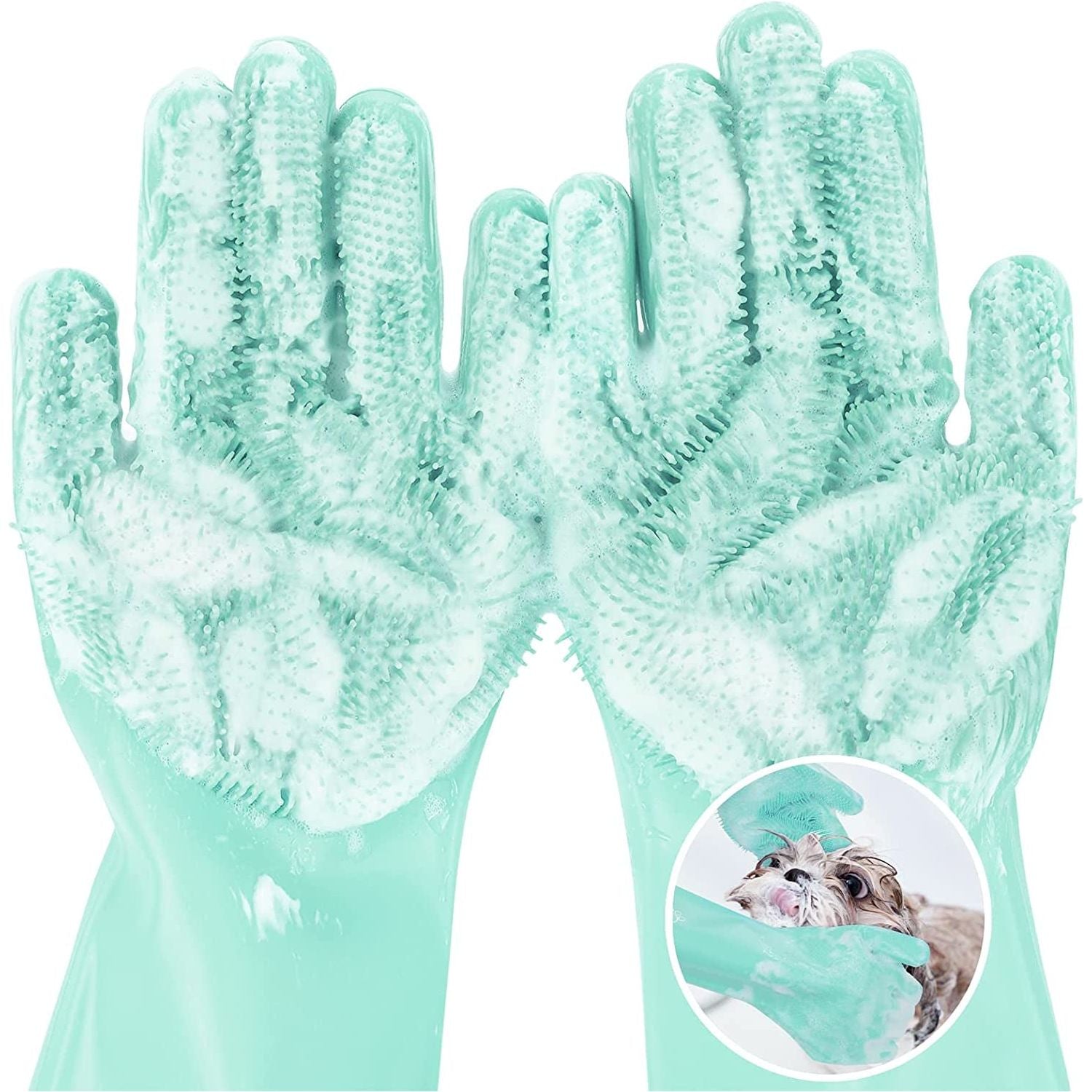 Pecute Pet Grooming Gloves, Heat Resistant Cat Bathing Gloves with High-Density Teeth, Silicone Dog Bathing Gloves with Enhanced Five Finger Design, Bathing and Massaging for Dogs and Cats Blue - HappyTails