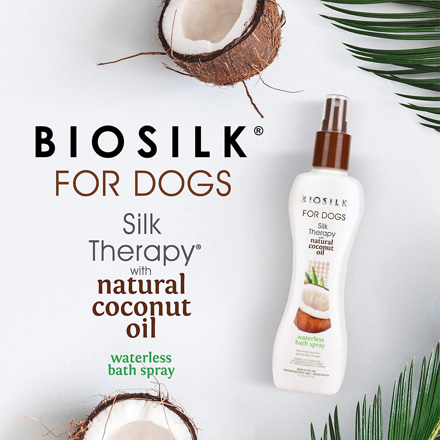 Biosilk for Dogs Silk Therapy Shampoo with Organic Coconut Oil | Coconut Dog Shampoo Waterless Shampoo | Dry Dog Shampoo from Silk Therapy for Fresh Dog Coats,Beige - HappyTails