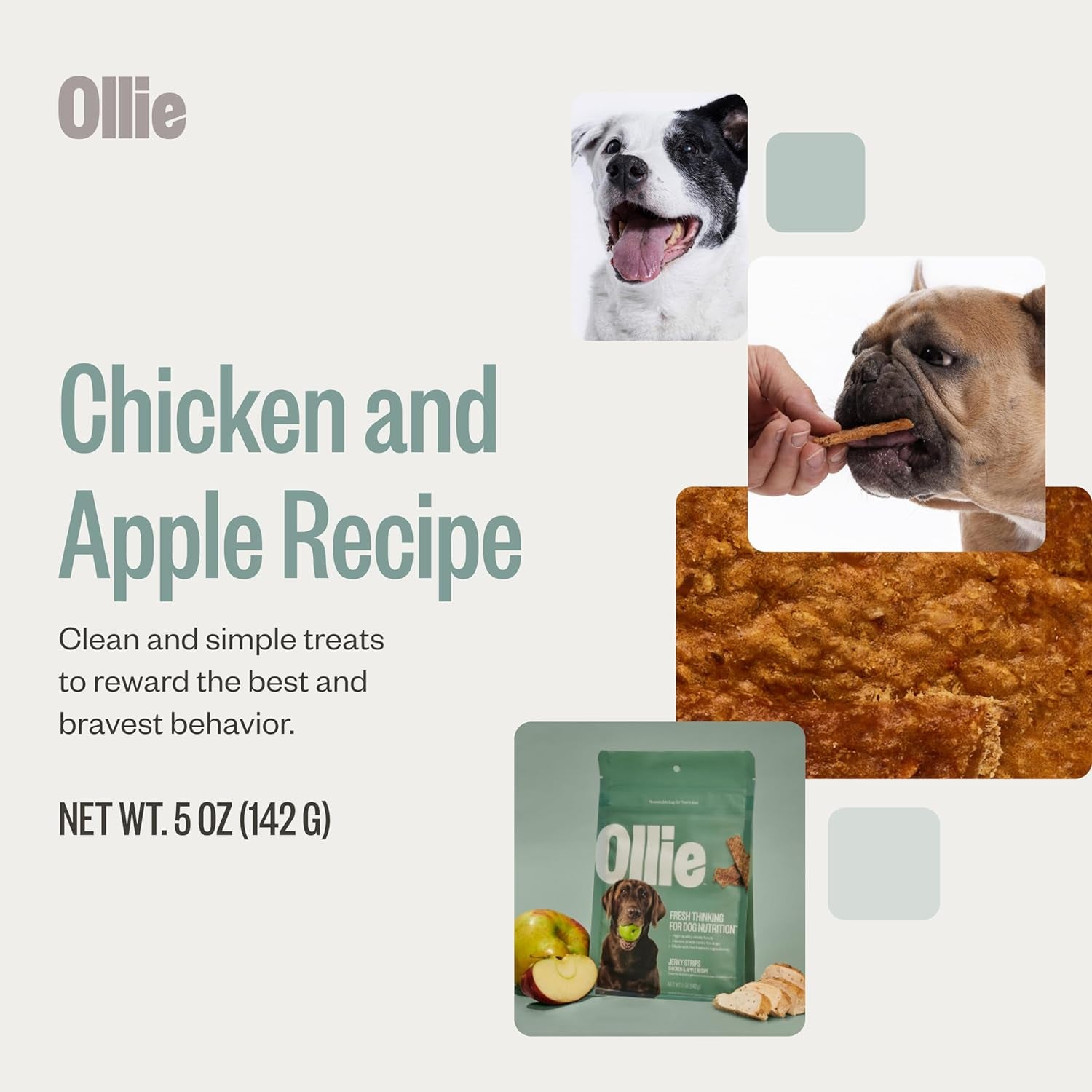 Ollie Chicken and Apple Recipe Jerky Dog Treats - Dog Jerky Treats All Natural - Healthy Dog Treats - Chicken Jerky for Dogs - Real Meat Dog Treats 5 Oz.