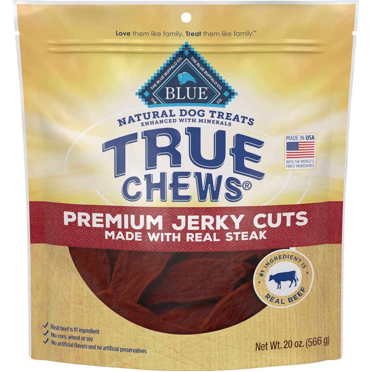 Blue Buffalo True Chews Premium Jerky Cuts Dog Treats, Made in the USA with Natural Ingredients and No Antibiotics Ever, Chicken, 4-Oz. Bag - HappyTails