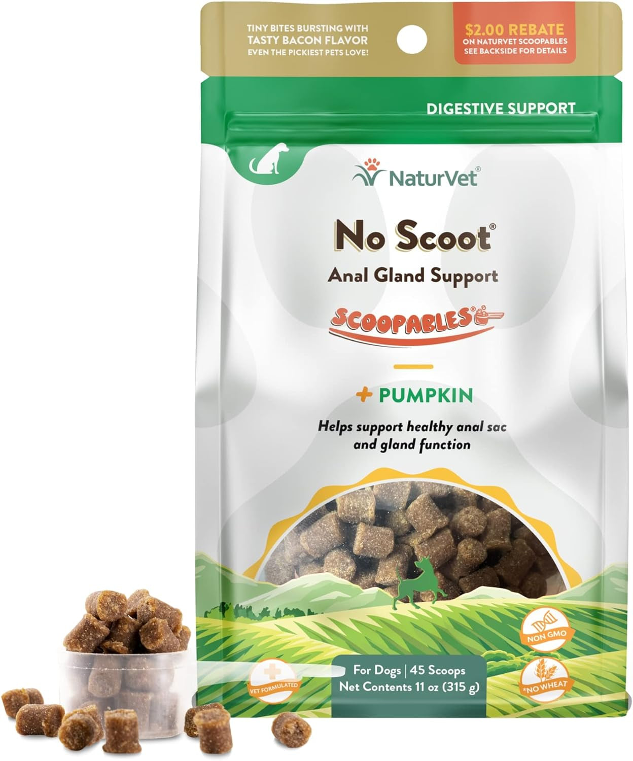 Naturvet - No Scoot for Dogs - 60 Soft Chews - plus Pumpkin - Supports Healthy Anal Gland & Bowel Function - Enhanced with Beet Pulp & Psyllium Husk