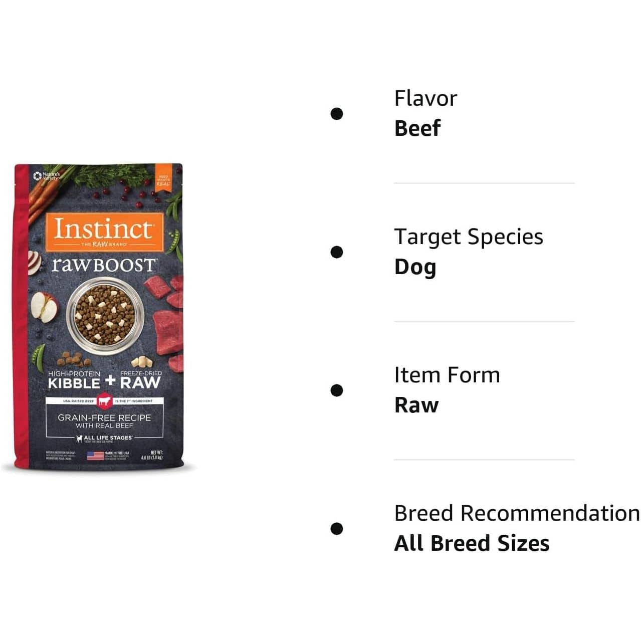 Instinct Raw Boost Grain Free Recipe with Real Beef Natural Dry Dog Food, 4 Lb. Bag