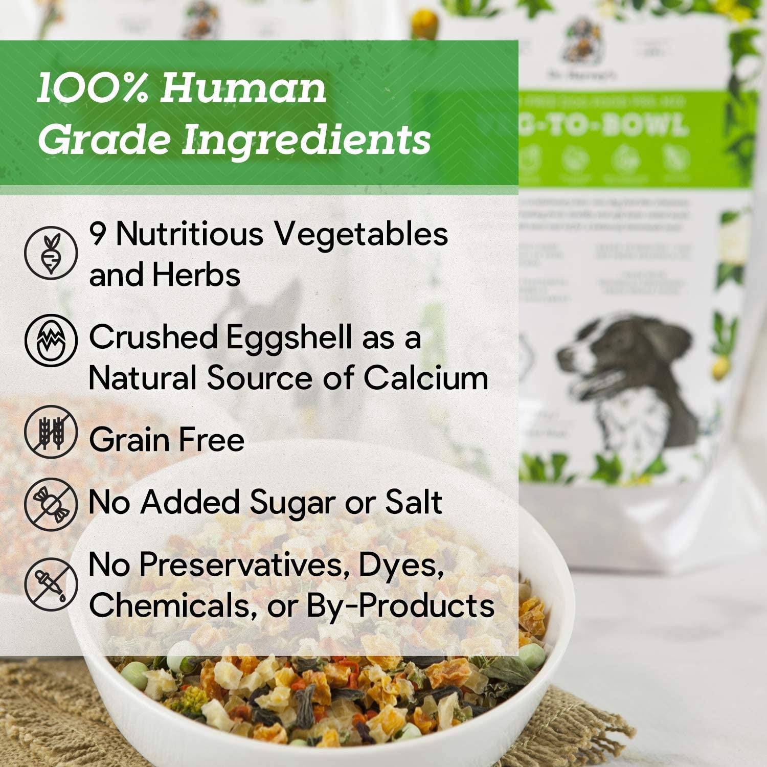 An image showcasing a variety of fresh, vibrant ingredients, each carefully selected for their quality and nutritional value. From colorful vegetables to succulent meats, every component in this image is labeled as '100% Human Grade Ingredients,' ensuring the highest standard of quality for your pet's meals.