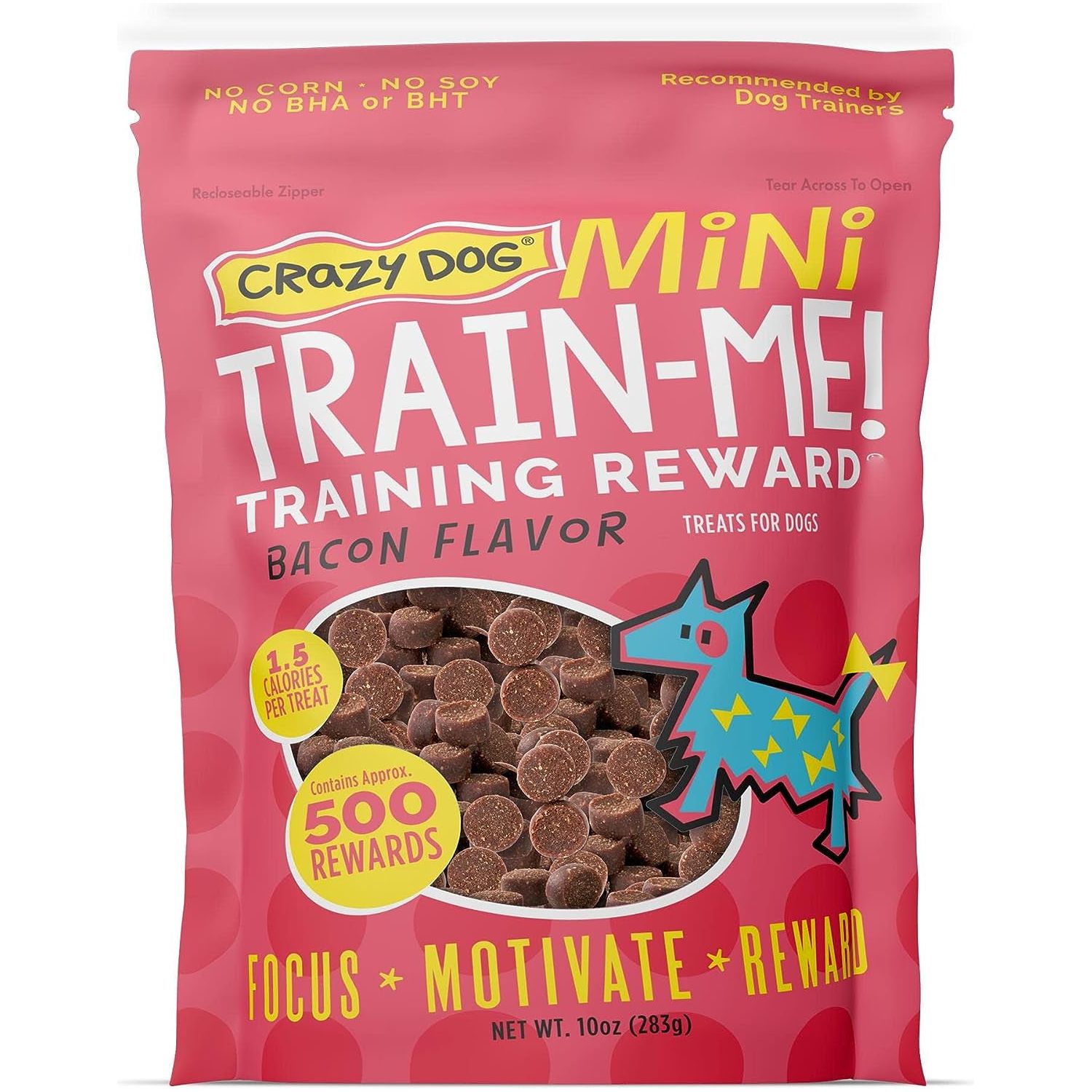 Crazy Dog Train-Me! Training Reward Dog Treats 16 Oz., Bacon Regular - HappyTails