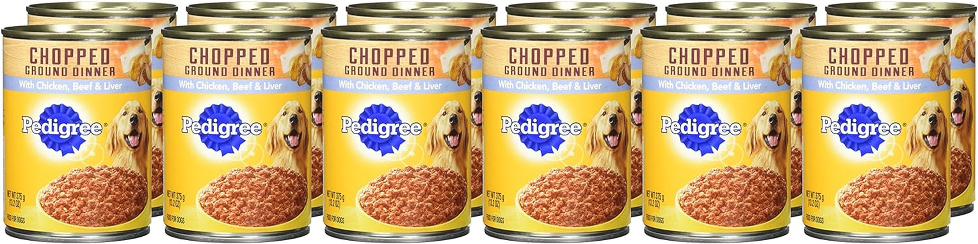 PEDIGREE CHOPPED GROUND DINNER Adult Canned Soft Wet Dog Food Combo with Chicken, Liver & Beef, 13.2 Oz. Cans (Pack of 12)