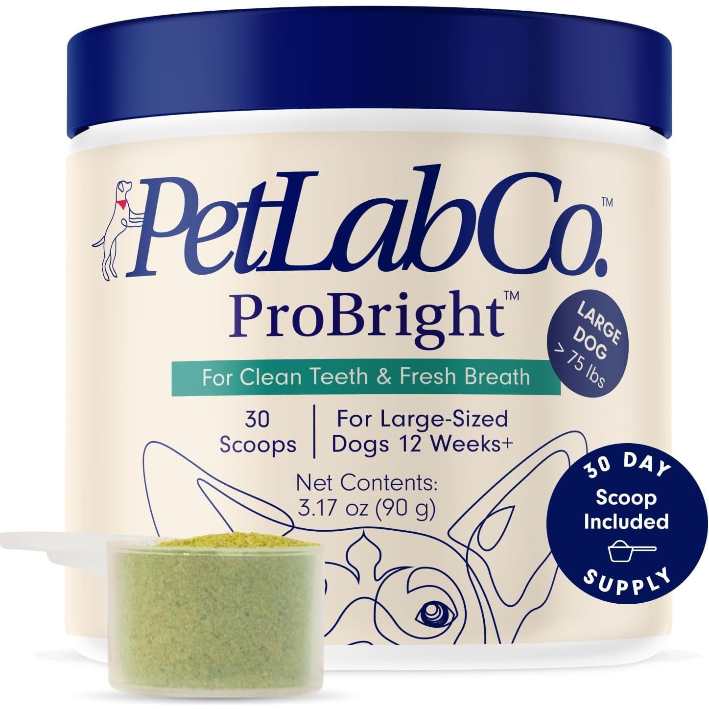 Petlab Co. Probright Dental Powder - Dog Breath Freshener - Teeth Cleaning Made Easy – Targets Tartar & Bad Breath - Formulated for Small Dogs - HappyTails