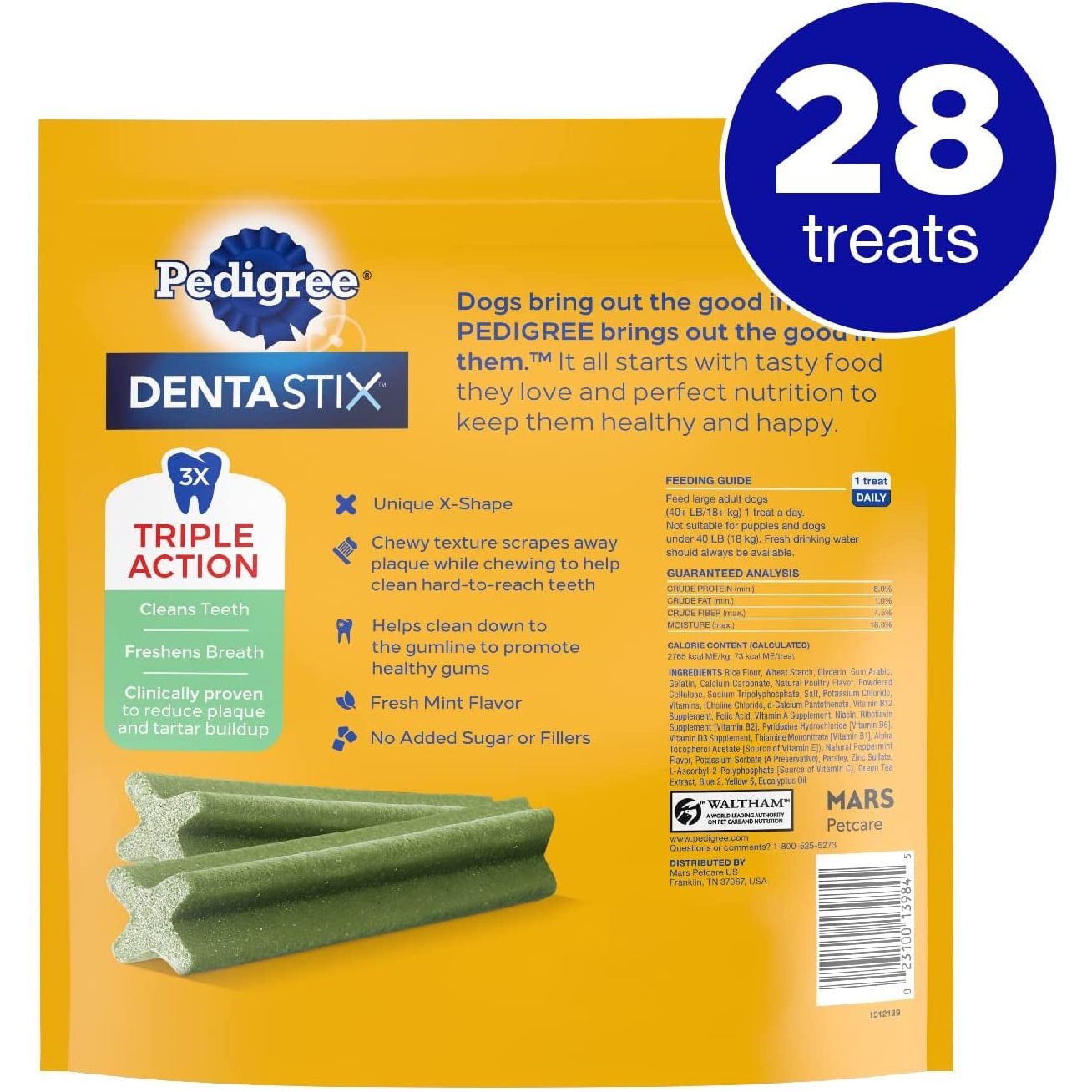 PEDIGREE DENTASTIX Fresh Breath Large Dog Dental Treats Fresh Flavor Dental Bones, 1.46 Lb. Pack (28 Treats) (Packaging May Vary) - HappyTails