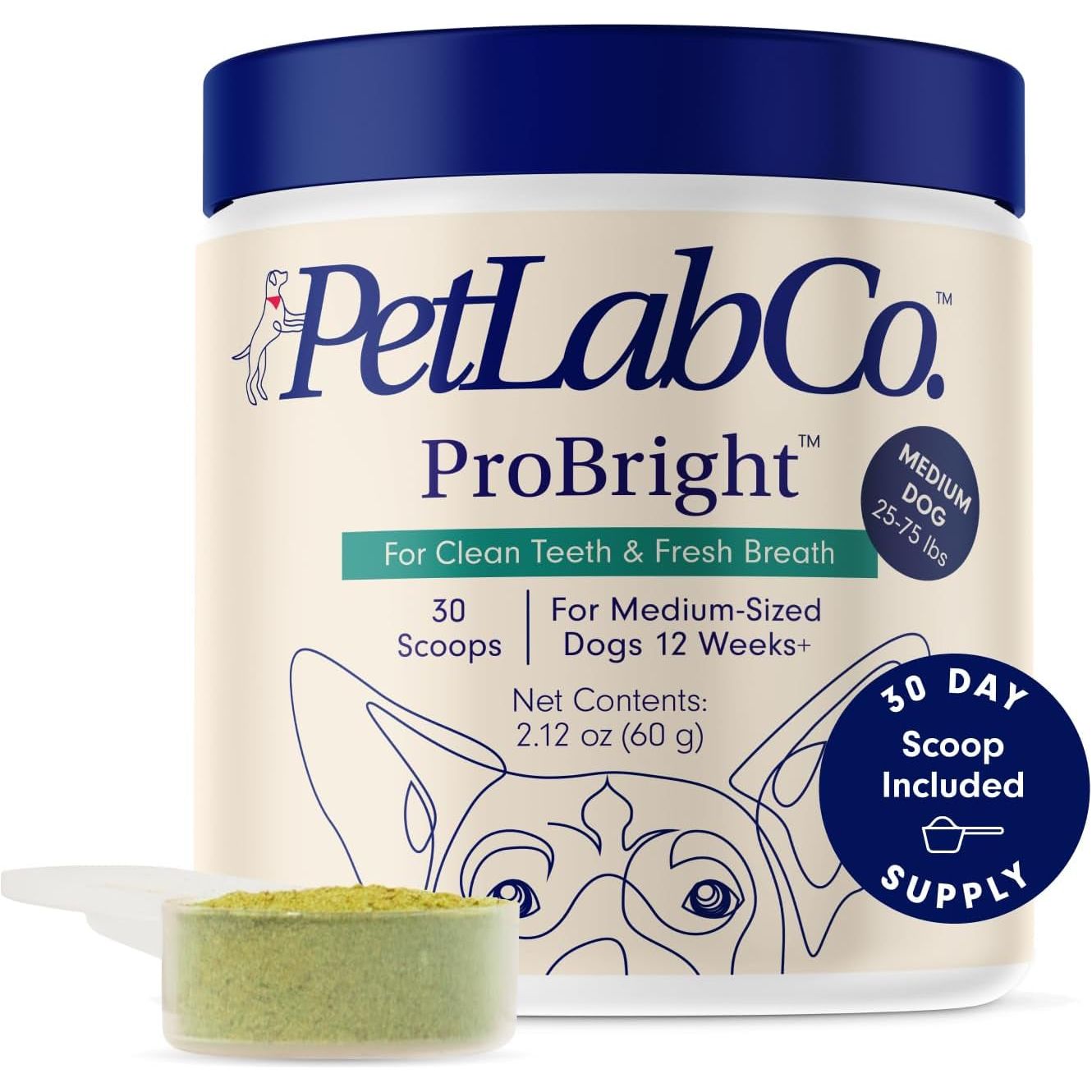 Petlab Co. Probright Dental Powder - Dog Breath Freshener - Teeth Cleaning Made Easy – Targets Tartar & Bad Breath - Formulated for Small Dogs - HappyTails