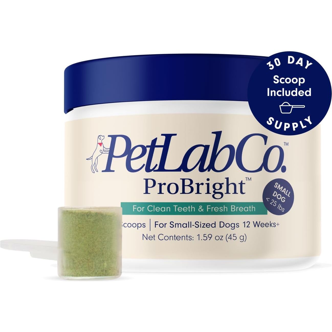 Petlab Co. Probright Dental Powder - Dog Breath Freshener - Teeth Cleaning Made Easy – Targets Tartar & Bad Breath - Formulated for Small Dogs - HappyTails