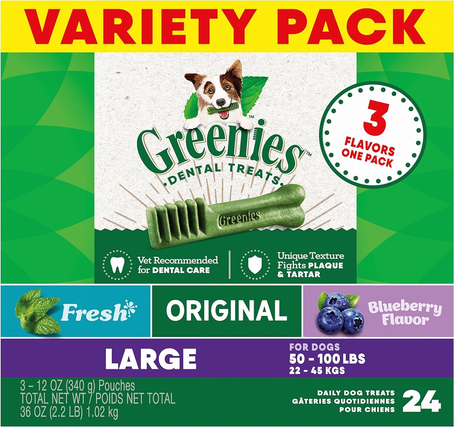 Greenies Original Regular Natural Dog Dental Care Chews Oral Health Dog Treats, 36 Count (Pack of 1) - HappyTails