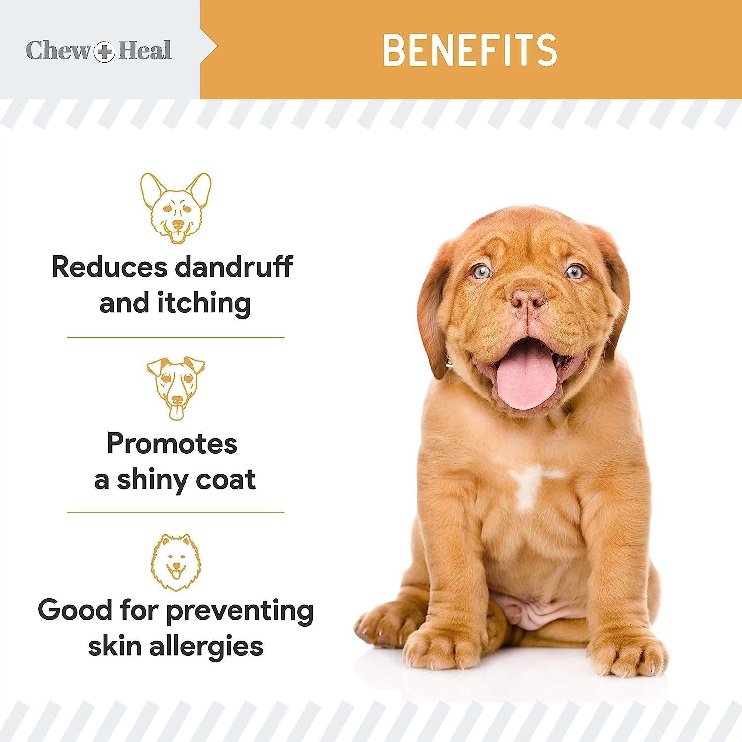 Salmon Oil for Dogs - 180 Soft Chew Omega Treats for Skin and Coat - Fish Oil Blend of Essential Fatty Acids, Omega 3 and 6, Vitamins, Antioxidants and Minerals - Made in USA - HappyTails