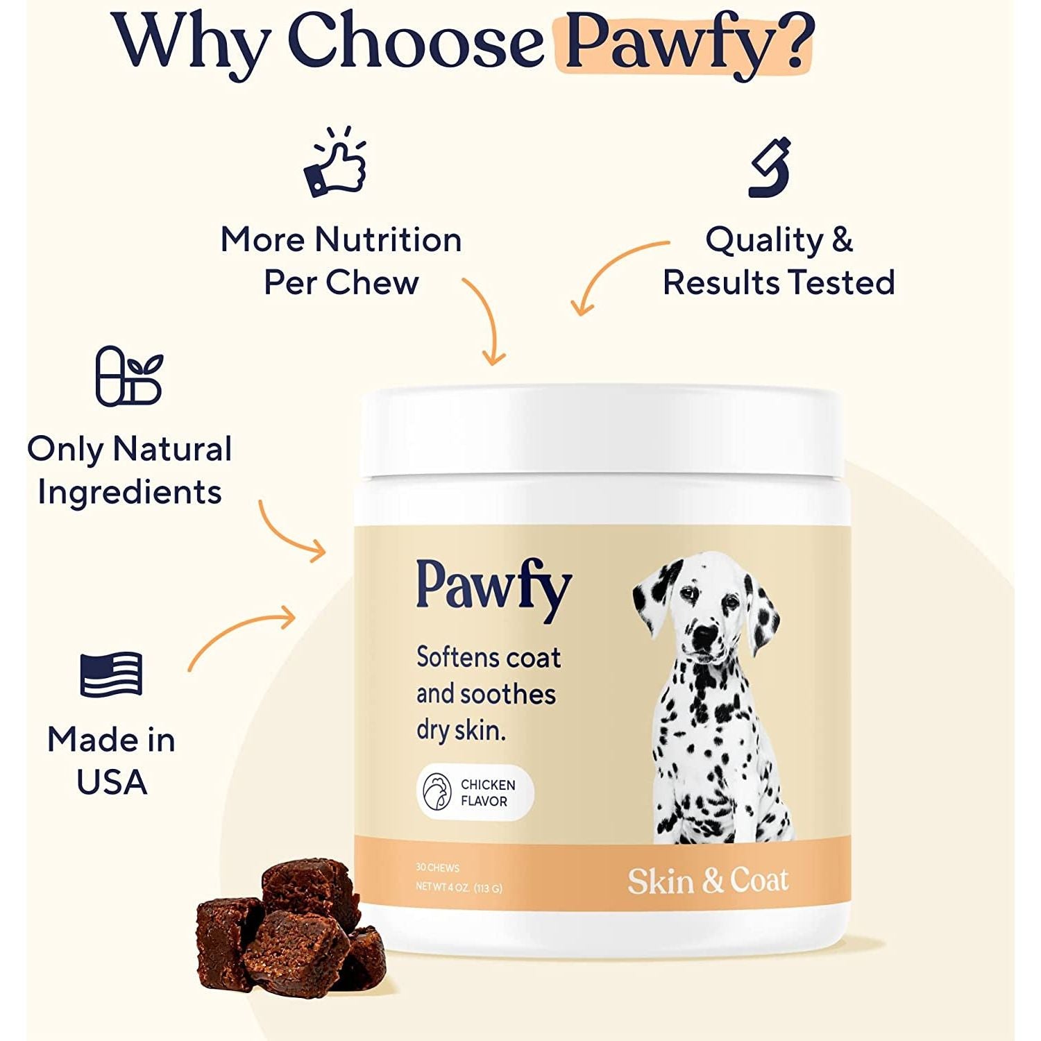 Pawfy Dogs Skin & Coat Soft Chews | Allergies | Itching | Licking | Paw Biting | Scratching & More - HappyTails