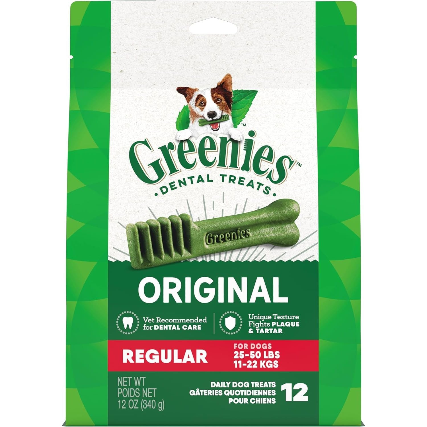 Greenies Original Regular Natural Dog Dental Care Chews Oral Health Dog Treats, 36 Count (Pack of 1) - HappyTails