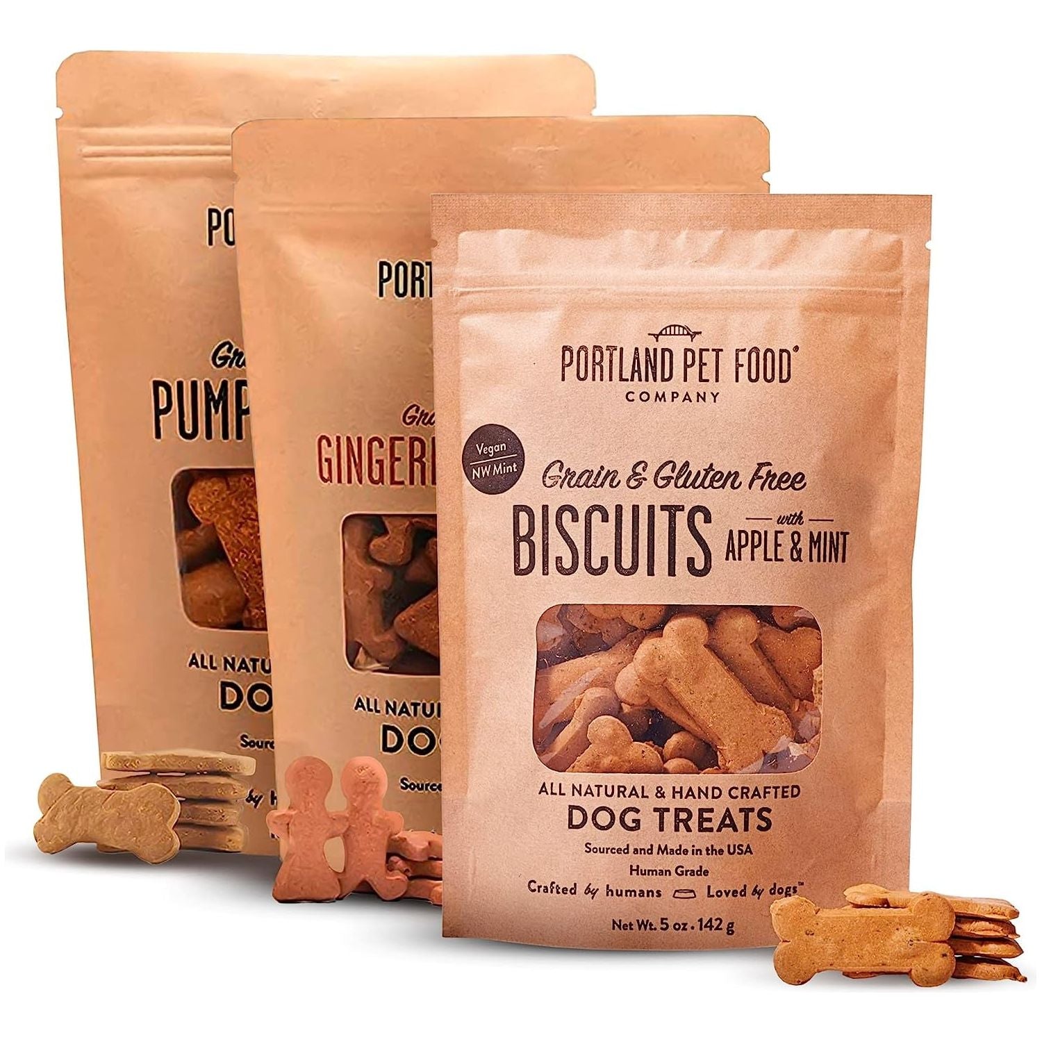 CRAFTED by HUMANS LOVED by DOGS Portland Pet Food Company Grain-Free & Gluten-Free Biscuit Dog Treats (1-Pack 5 Oz) — Bacon Flavor — All Natural, Human-Grade, Made in the USA - HappyTails