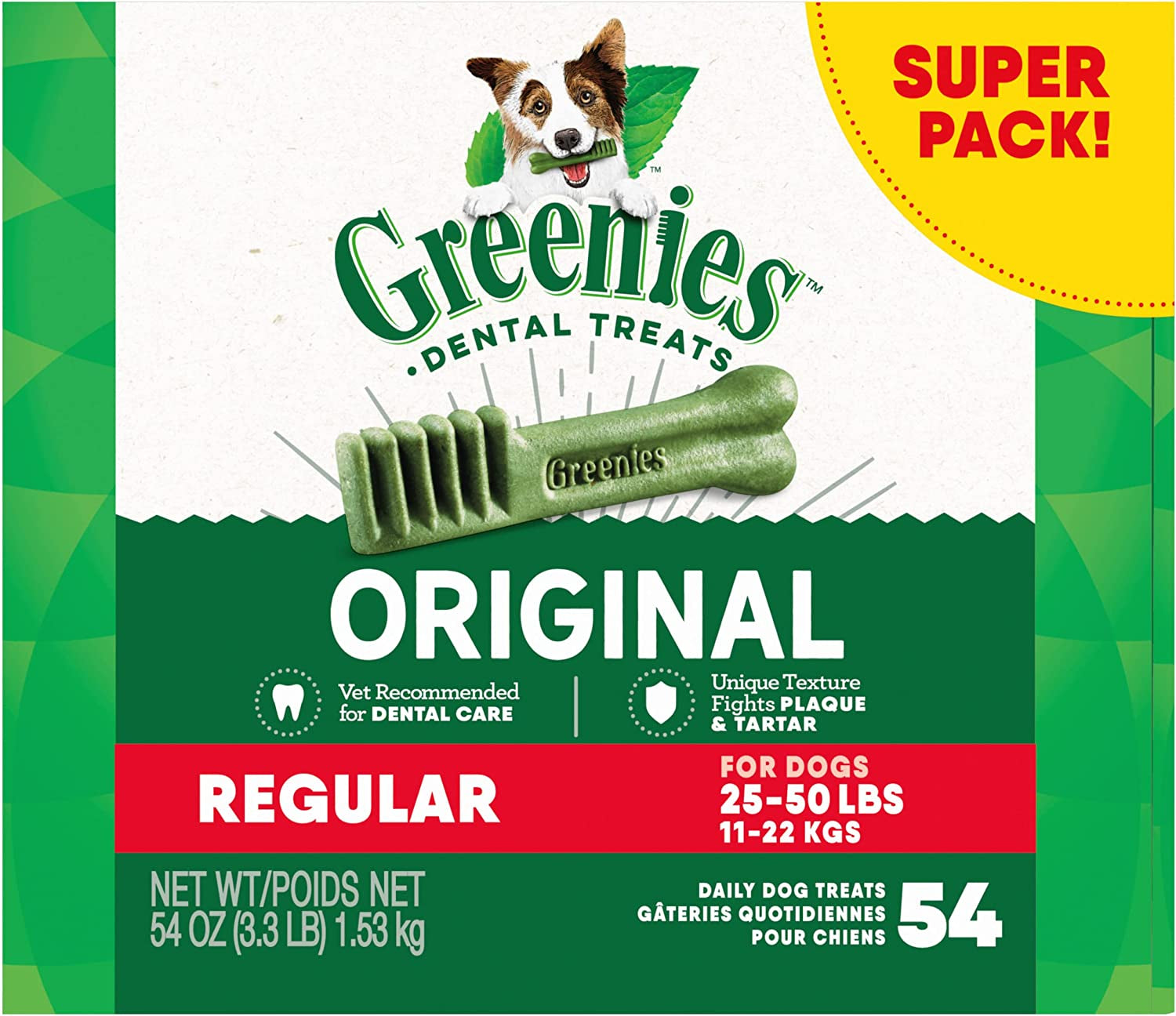 Greenies Original Regular Natural Dog Dental Care Chews Oral Health Dog Treats, 36 Count (Pack of 1) - HappyTails