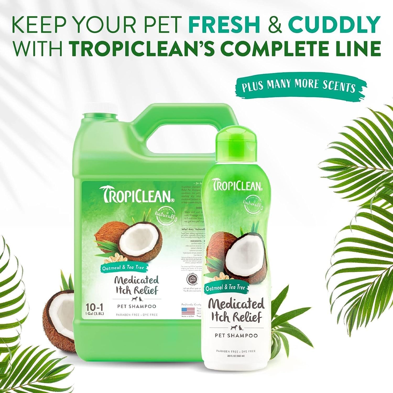 Tropiclean Medicated Dog Shampoo for Allergies and Itching | Tea Tree & Oatmeal | Pet Shampoo Derived from Natural Ingredients for Sensitive Skin | Made in the USA | 20 Oz. - HappyTails