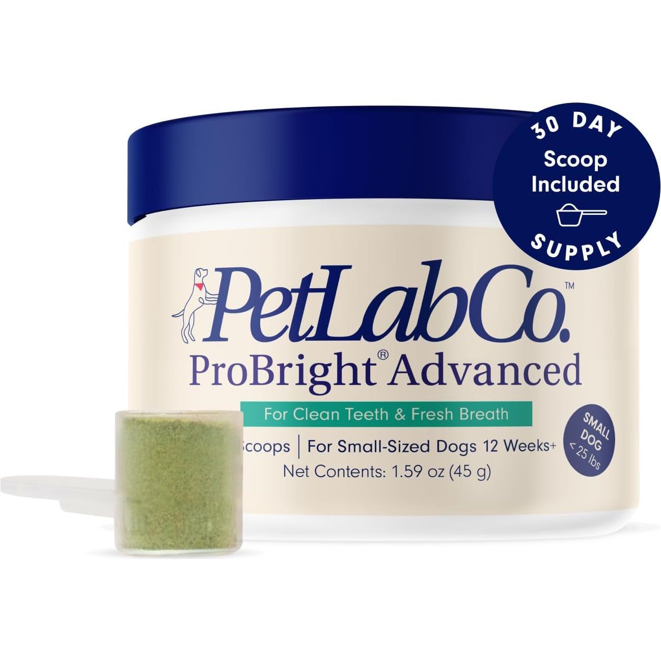 Petlab Co. Probright Dental Powder - Dog Breath Freshener - Teeth Cleaning Made Easy – Targets Tartar & Bad Breath - Formulated for Small Dogs - HappyTails