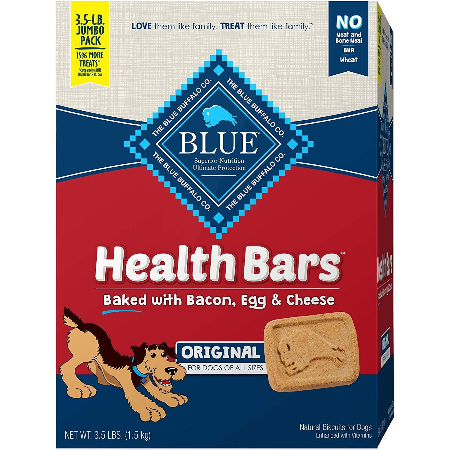 Blue Buffalo Health Bars Natural Crunchy Dog Treats Biscuits, Bacon, Egg & Cheese 56-Oz Box - HappyTails