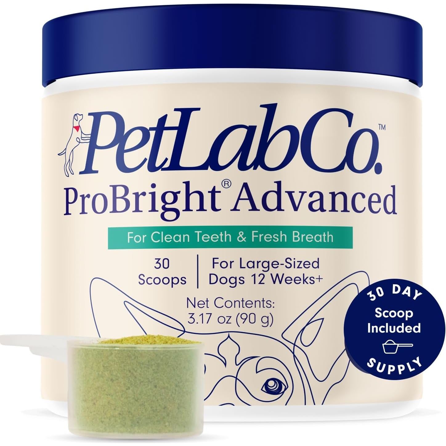 Petlab Co. Probright Dental Powder - Dog Breath Freshener - Teeth Cleaning Made Easy – Targets Tartar & Bad Breath - Formulated for Small Dogs - HappyTails