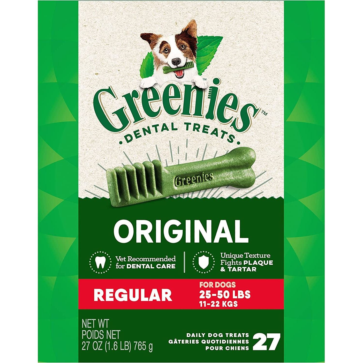 Greenies Original Regular Natural Dog Dental Care Chews Oral Health Dog Treats, 36 Count (Pack of 1) - HappyTails