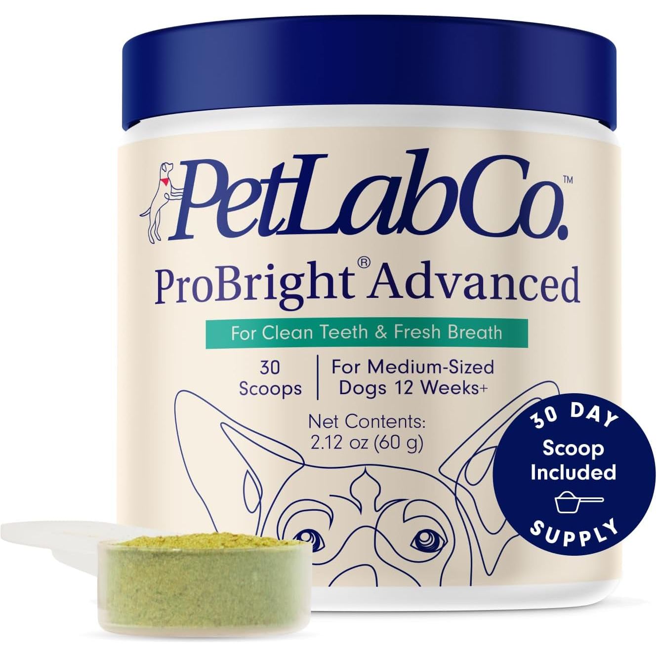 Petlab Co. Probright Dental Powder - Dog Breath Freshener - Teeth Cleaning Made Easy – Targets Tartar & Bad Breath - Formulated for Small Dogs - HappyTails