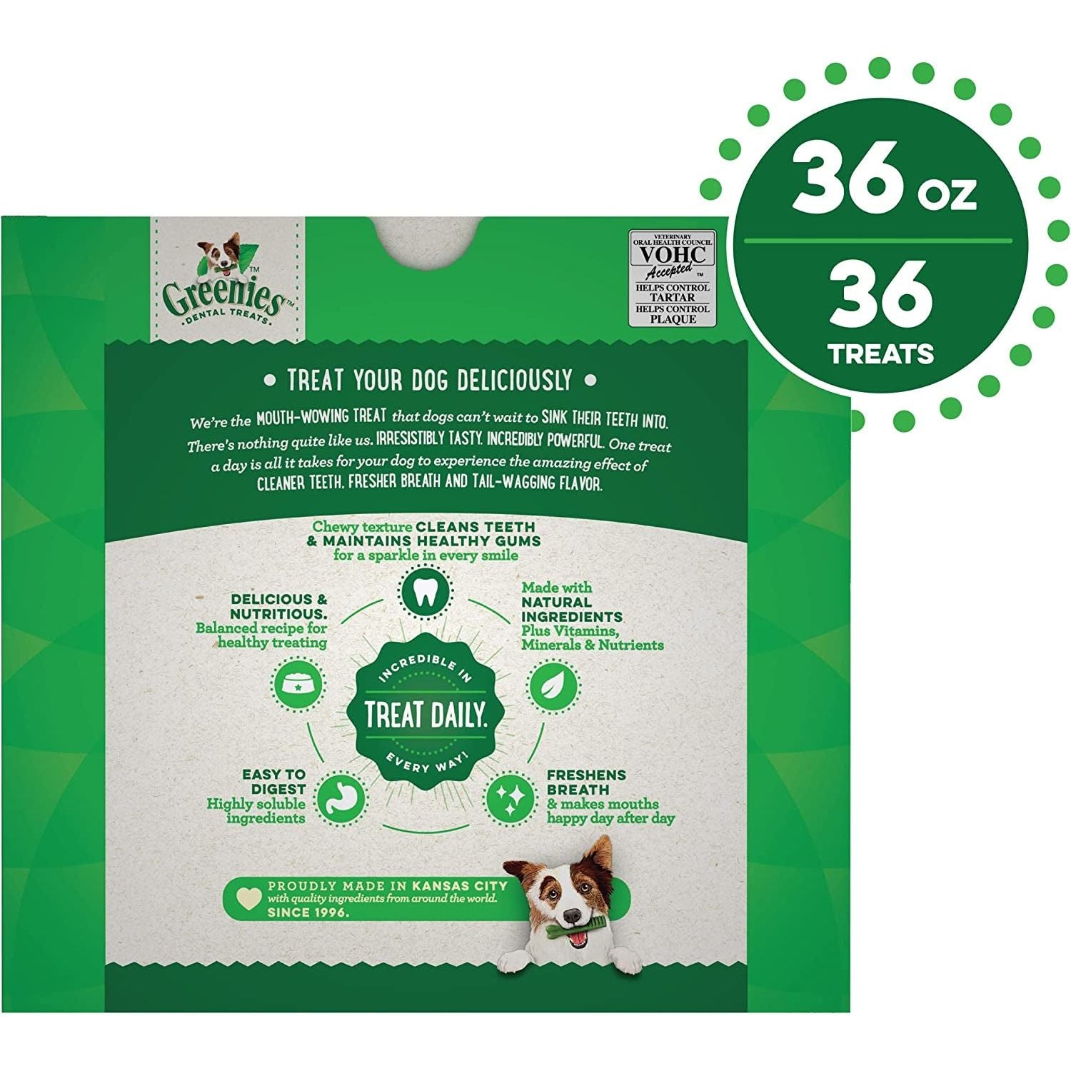 Greenies Original Regular Natural Dog Dental Care Chews Oral Health Dog Treats, 36 Count (Pack of 1) - HappyTails