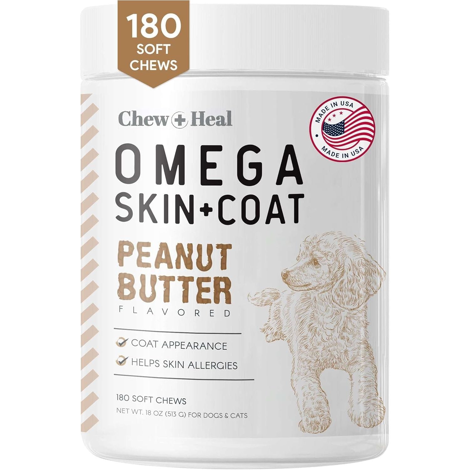 Salmon Oil for Dogs - 180 Soft Chew Omega Treats for Skin and Coat - Fish Oil Blend of Essential Fatty Acids, Omega 3 and 6, Vitamins, Antioxidants and Minerals - Made in USA - HappyTails